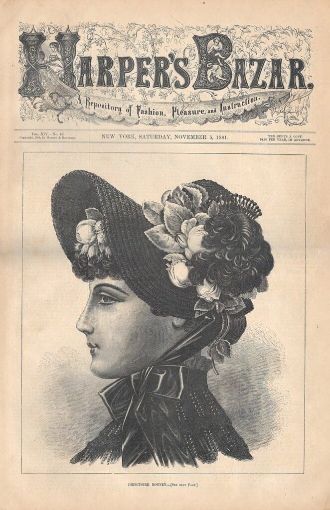 1880s poster for "Harpers Bazar" advertising women's fashion and style. 