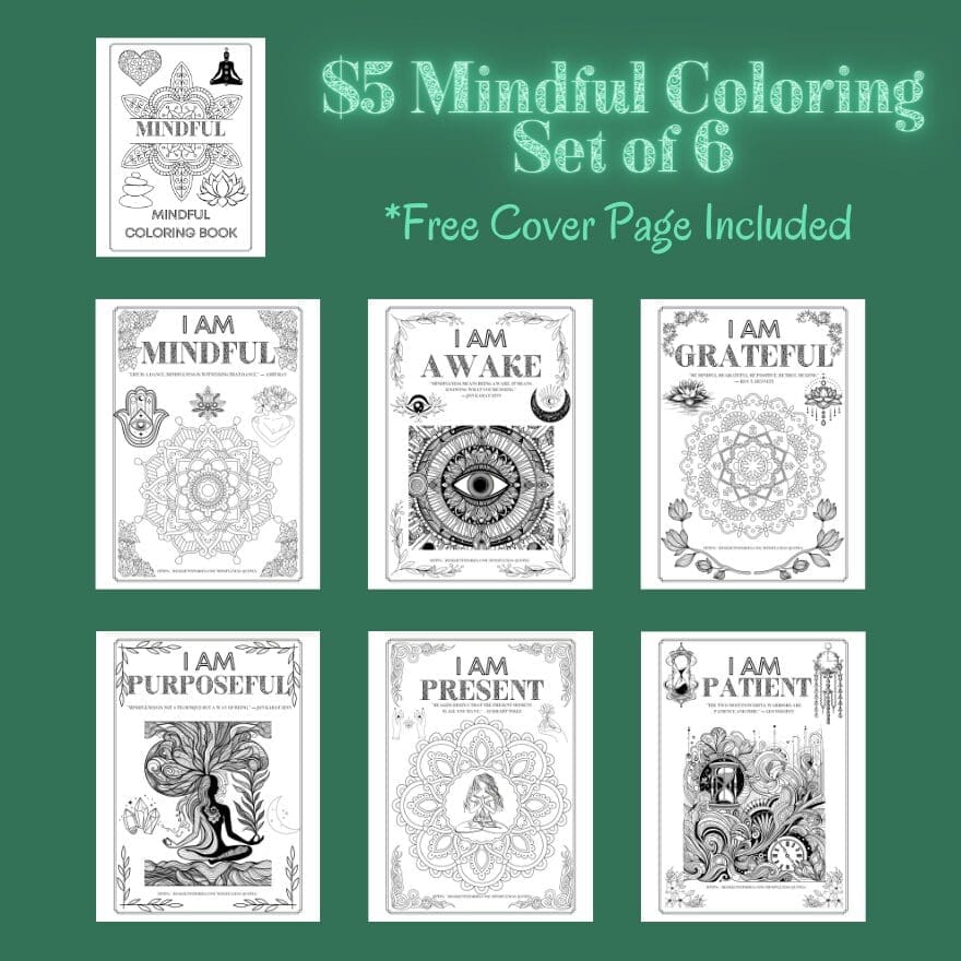 A set of six Mindfulness themed coloring pages that have motivational quotes on them.