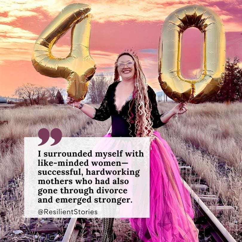 A quote from the author about dating in your 40s set against the backdrop of one of her birthday photos.