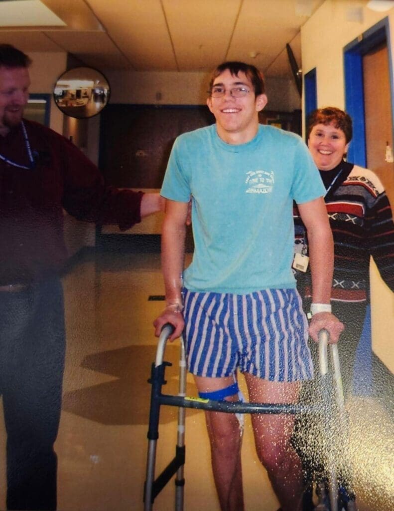 Jeremy in rehab after a surgery facilitated by The Shriners Hospital.