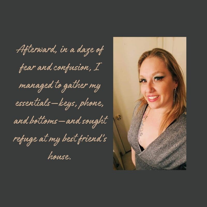 A photo of the author and a quote from her story about experiencing a shame spiral.