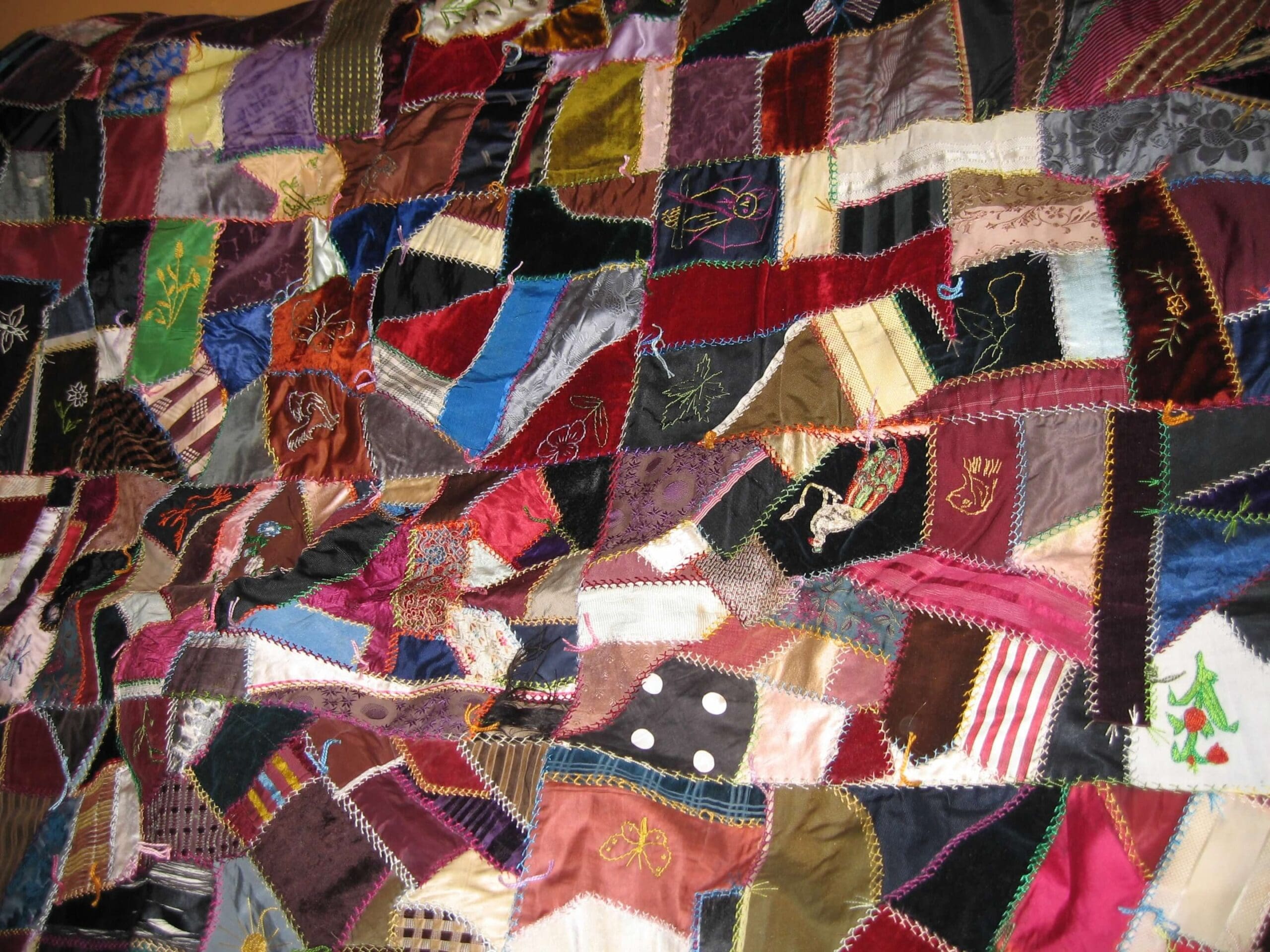 A crazy quilt from the 1880s.