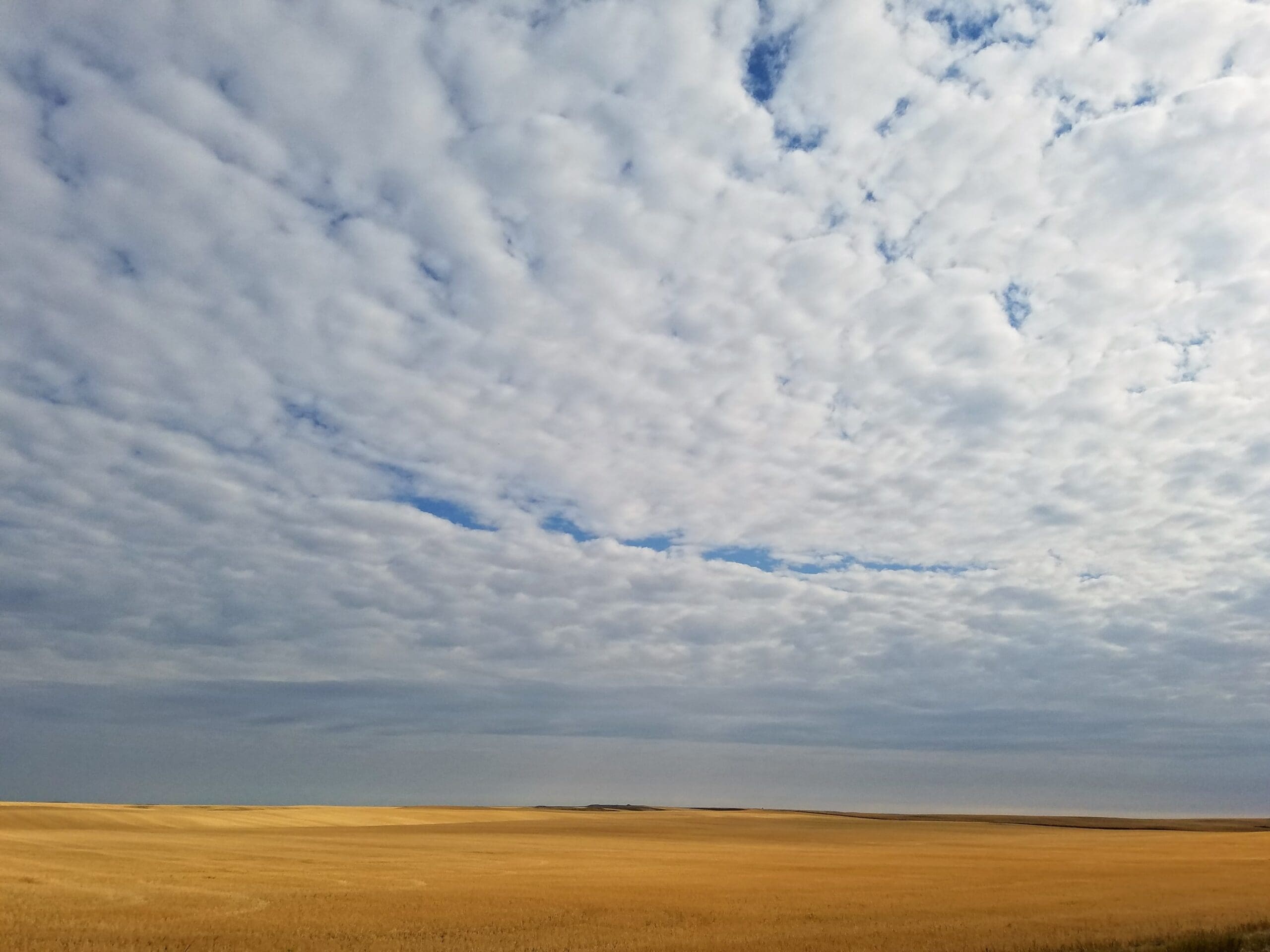 The vast cloudy sky over the prairie.