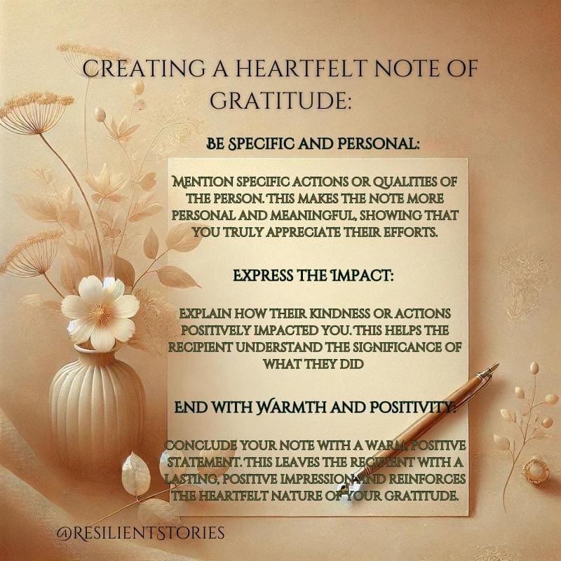 An image with tips for writing a heartfelt gratitude note. The full detailed image can be found by clicking the image and checking out our gratitude quotes article.